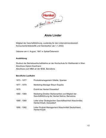 Lebenslauf Alois Linder - Henkel