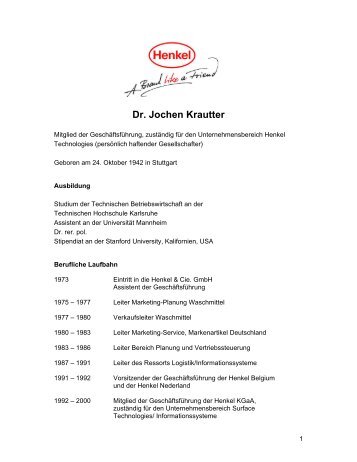 Lebenslauf Dr. Jochen Krautter - Henkel