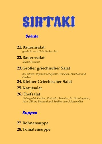 Restaurant SIRTAKI Griechische Spezialitäten in Weida | Speisekarte |