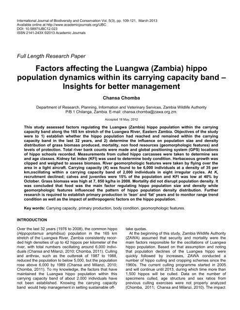 common hippopotamus population within the carrying capacity band