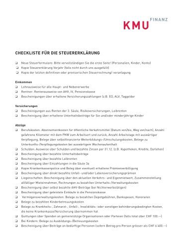 CheCkliste für die steuererklärung - KMU FINANZ AG ST. GALLEN