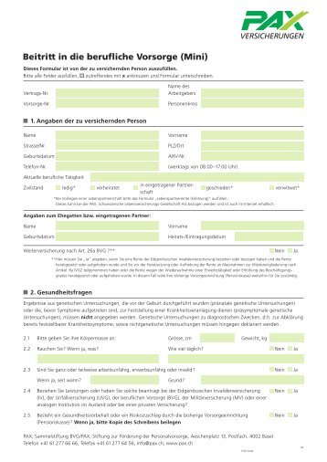 Beitritt in die berufliche Vorsorge (Mini) - Pax Schweizerische ...