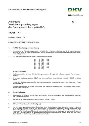 PDF-Dokument: Beschreibung Krankentagegeld Tarif TN3 ... - DKV