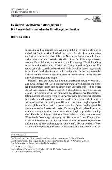 Desiderat Weltwirtschaftsregierung - Prof. Dr. Henrik Enderlein