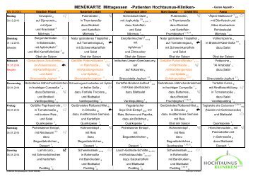 Menüplan Mittagessen Hochtaunus-Kliniken für die Woche vom ...