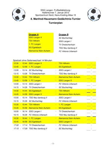 8. Manfred-Hausmann-Gedächtnis-Turnier Turnierplan - SSG Langen