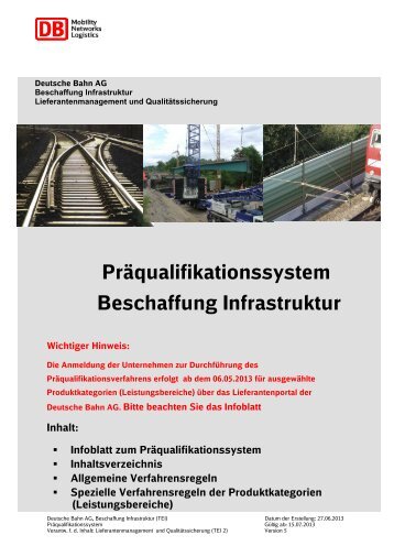 Präqualifikationssystem Beschaffung Infrastruktur - Deutsche Bahn AG