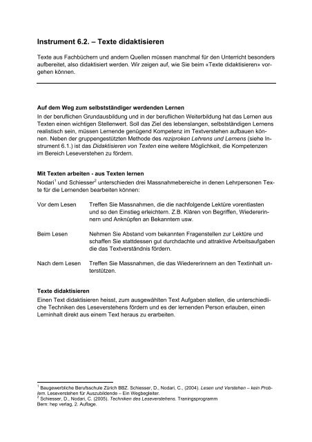 Instrument 6.2. – Texte didaktisieren - hep verlag