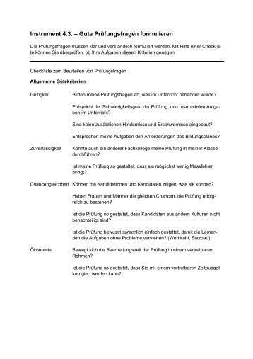 Instrument 4.3. – Gute Prüfungsfragen formulieren