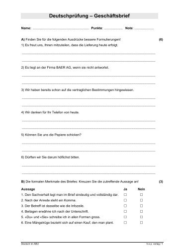 Deutschprüfung – Geschäftsbrief - hep verlag