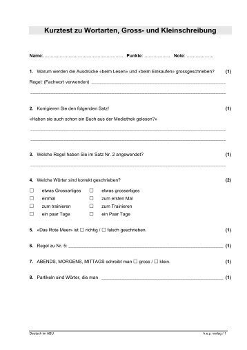 Kurztest zu Wortarten, Gross- und Kleinschreibung - hep verlag