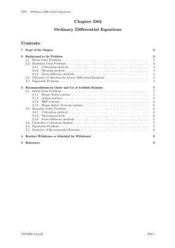 Chapter D02 Ordinary Differential Equations Contents - NAG