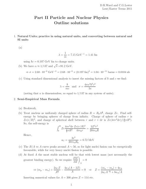 Part II Particle and Nuclear Physics Outline solutions - High Energy ...