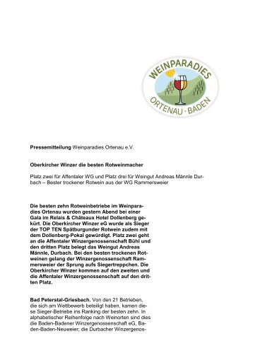 Pressemitteilung Weinparadies Ortenau e.V. Oberkircher Winzer die ...