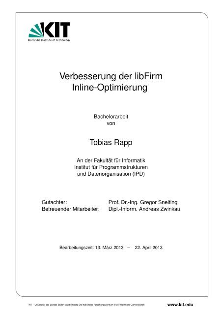 Verbesserung der libFirm Inline-Optimierung - KIT