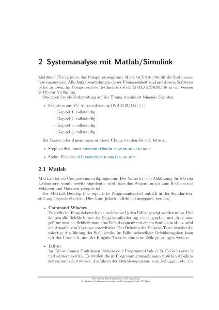 2 Systemanalyse mit Matlab/Simulink - ACIN