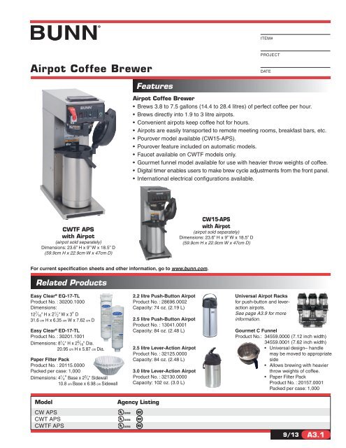 Bunn® Pour-Over Thermal Airpot