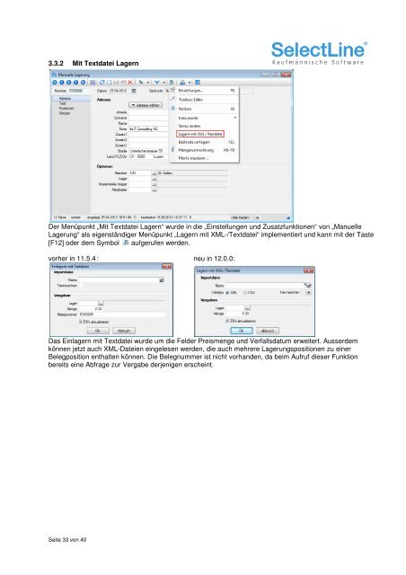 Achtung Update Lager und Belege - SelectLine