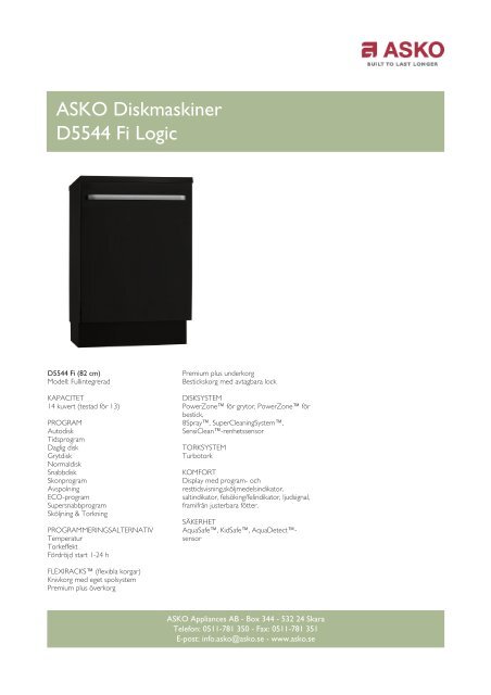 ASKO Diskmaskiner D5544 Fi Logic - Elon