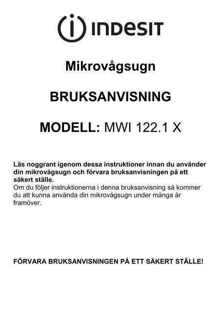 Mikrovågsugn BRUKSANVISNING MODELL: MWI 122.1 X - Elon