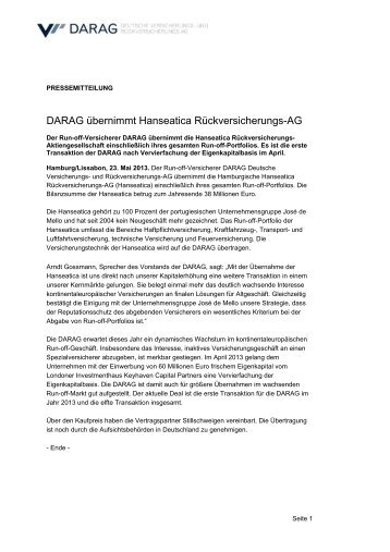 DARAG übernimmt Hanseatica Rückversicherungs-AG