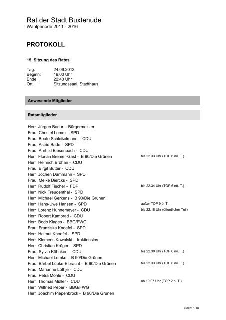 Protokoll Ratssitzung - Stadt Buxtehude