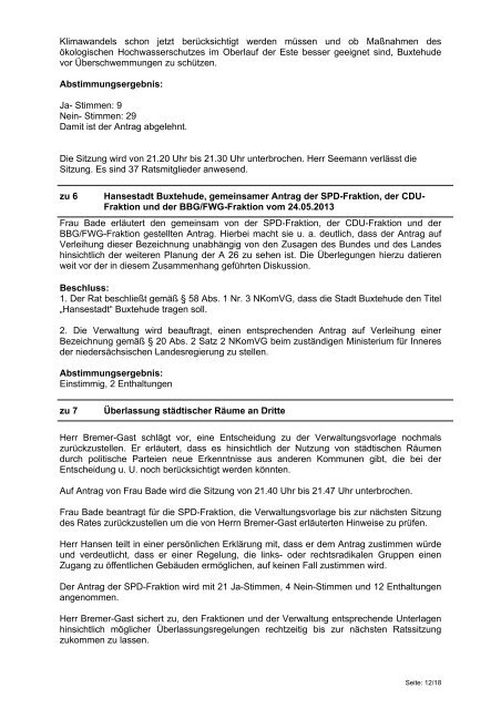 Protokoll Ratssitzung - Stadt Buxtehude