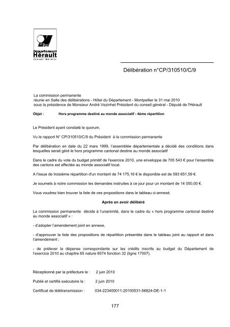 RRA NÂ°13 2010 - Conseil GÃ©nÃ©ral de l'HÃ©rault