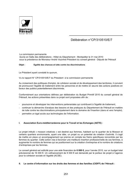 RRA NÂ°13 2010 - Conseil GÃ©nÃ©ral de l'HÃ©rault