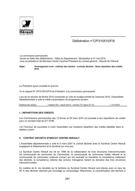 RRA NÂ°13 2010 - Conseil GÃ©nÃ©ral de l'HÃ©rault