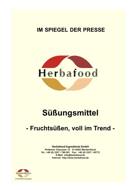 FruchtsÃ¼Ãen, voll im Trend - Herbafood Ingredients GmbH