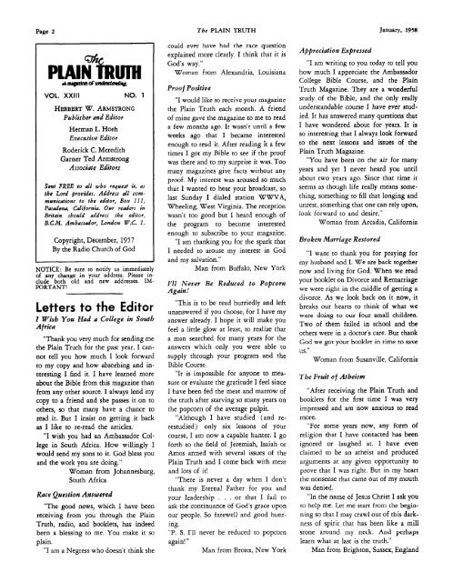 Plain Truth 1958 (Vol XXIII No 01) Jan - Herbert W. Armstrong ...