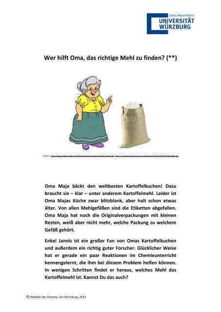 Wer hilft Oma, das richtige Mehl zu finden? (**) - Didaktik der Chemie