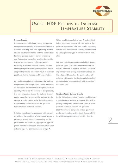 Use of H&F Pectins to Increase Temperature ... - Herbstreith & Fox