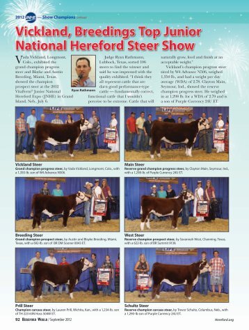 Vickland, Breedings Top Junior National Hereford Steer Show