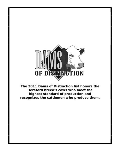 The 2011 Dams of Distinction list honors the Hereford breed's cows ...