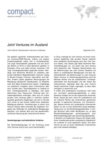 Joint Ventures im Ausland - Herfurth & Partner