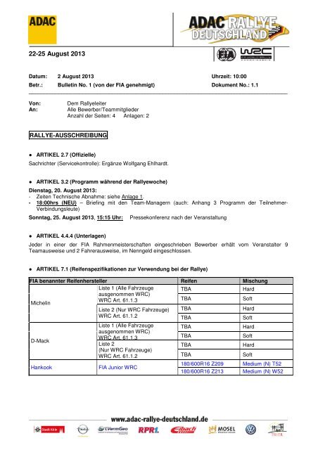 Bulletin 1 - ADAC Rallye Deutschland