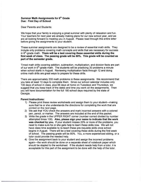 First Day of School Dear Parents and Students