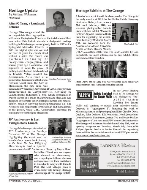 Heritage News Winter 2011 - Heritage Mississauga