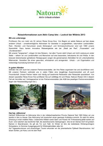 Reiseinformationen zum Aktiv Camp Idre – Lockruf der Wildnis 2013