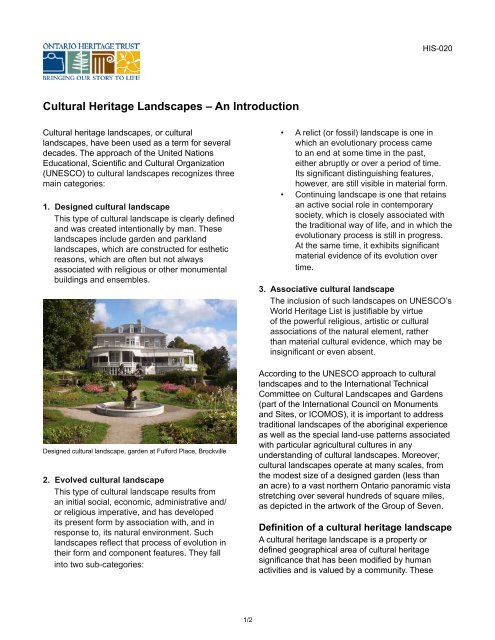 Cultural Heritage Landscapes â An Introduction