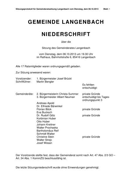 Gemeinderatssitzung vom 08.10.2013 - Langenbach