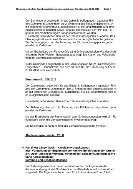 Gemeinderatssitzung vom 08.10.2013 - Langenbach