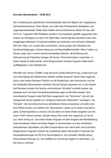 1 Aus dem Gemeinderat – 19.06.2013 Die ... - Durmersheim