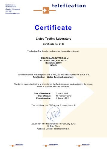 Certificate - Hermon Labs