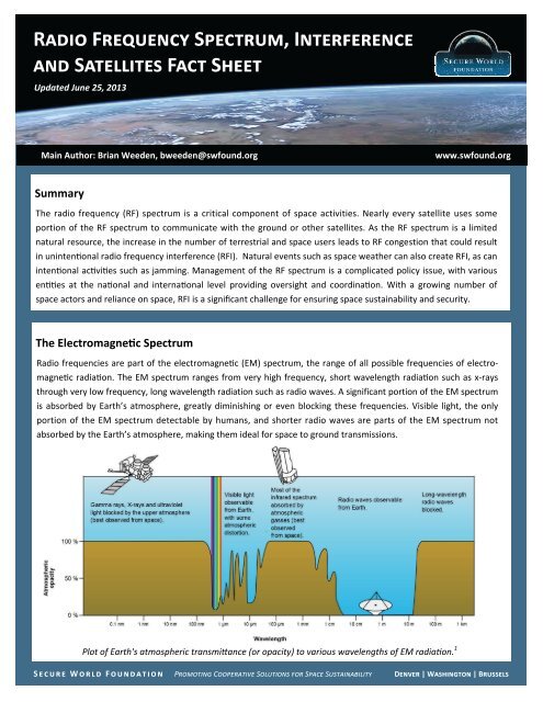 Radio Frequency Spectrum, Interference and Satellites Fact Sheet