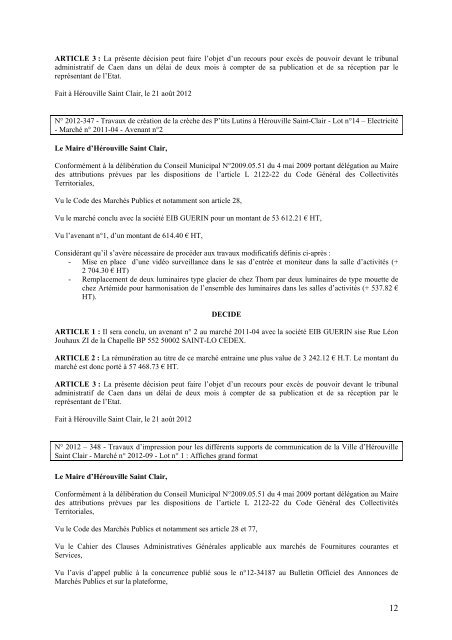 Recueil des actes administratifs 3Ã¨ trimestre 2012 - HÃ©rouville Saint ...