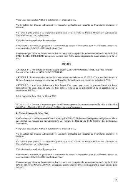 Recueil des actes administratifs 3Ã¨ trimestre 2012 - HÃ©rouville Saint ...