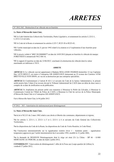 Recueil des actes administratifs 3Ã¨ trimestre 2012 - HÃ©rouville Saint ...